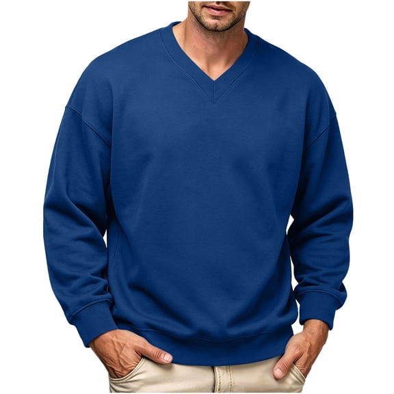 Men's Oversized V-Neck Sweatshirt – Long Sleeve Casual Pullover, Solid Color Relaxed Fit Fall Top for Going Out, Gym & Daily Wear