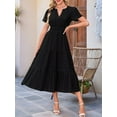 thumbnail image 5 of Womens Summer Casual Midi Maxi Dresses Light-Weight Short Sleeve V Neck Elastic Waist Boho Beach Dress Pockets, 5 of 6