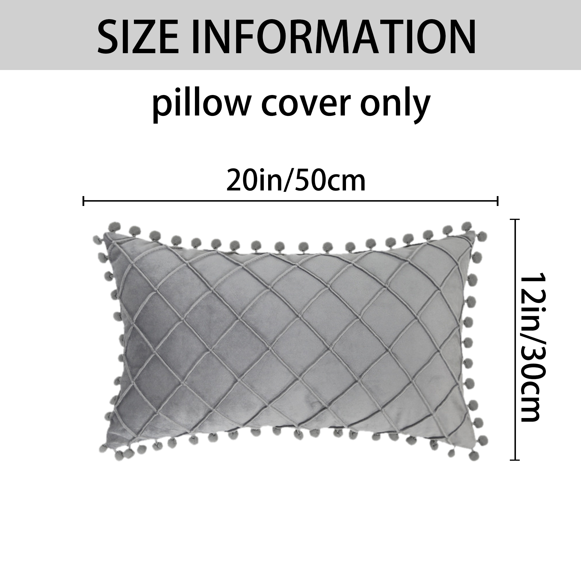 Unique Bargains Soft Pom-poms Velvet Throw Pillow Covers Grey 12" x 20"
