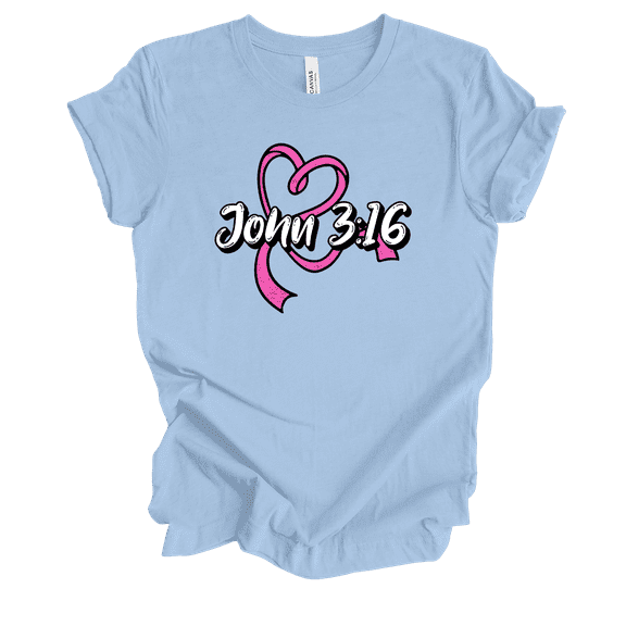 Trenz Shirt Company Fear Not Heart Ribbon John 3:16 Womens Christian Short Sleeve T-shirt-Baby Blue-xl