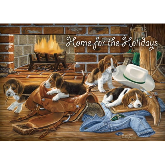 LPG Greetings Puppies and Saddle: Randy McGovern Dog Christmas Card (1 card/1 envelope)