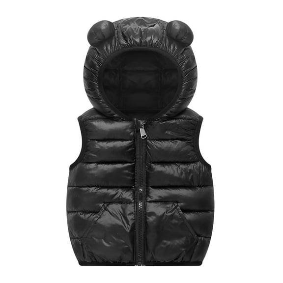 Eltusu Boys Puffer Vests, Thermal Hooded Sleeveless Windproof Winter Jackets Black Size 1-5 T