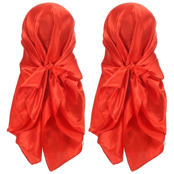 Uxcell 35 Inch Square Satin Head Scarf Silk Feeling Hair Scarf for Women, Red 2Pcs