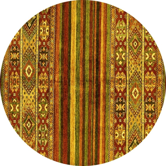 Ahgly Company Indoor Round Abstract Yellow Modern Area Rugs, 3' Round