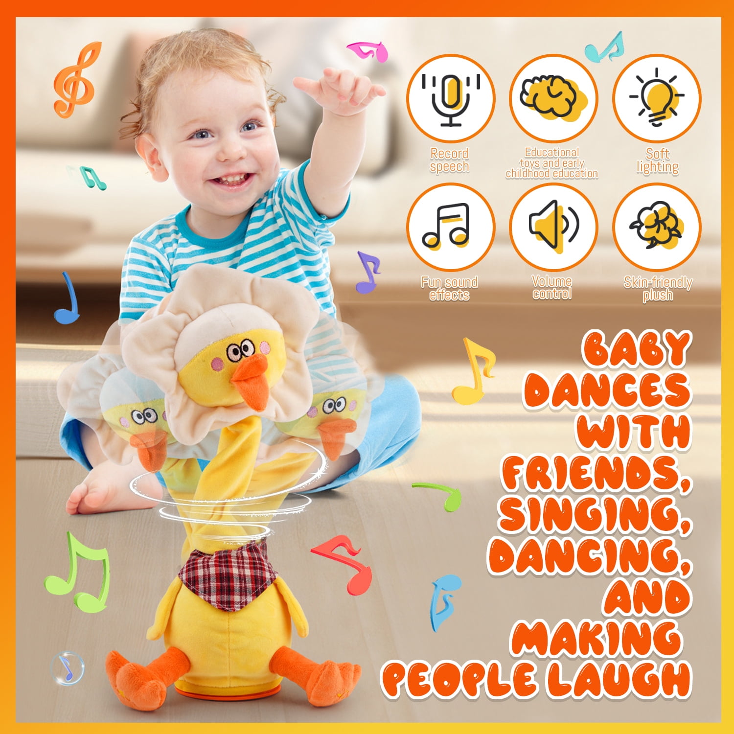 Dancing Duck Toys for 1-3 Year-Plush Toy with Talking and