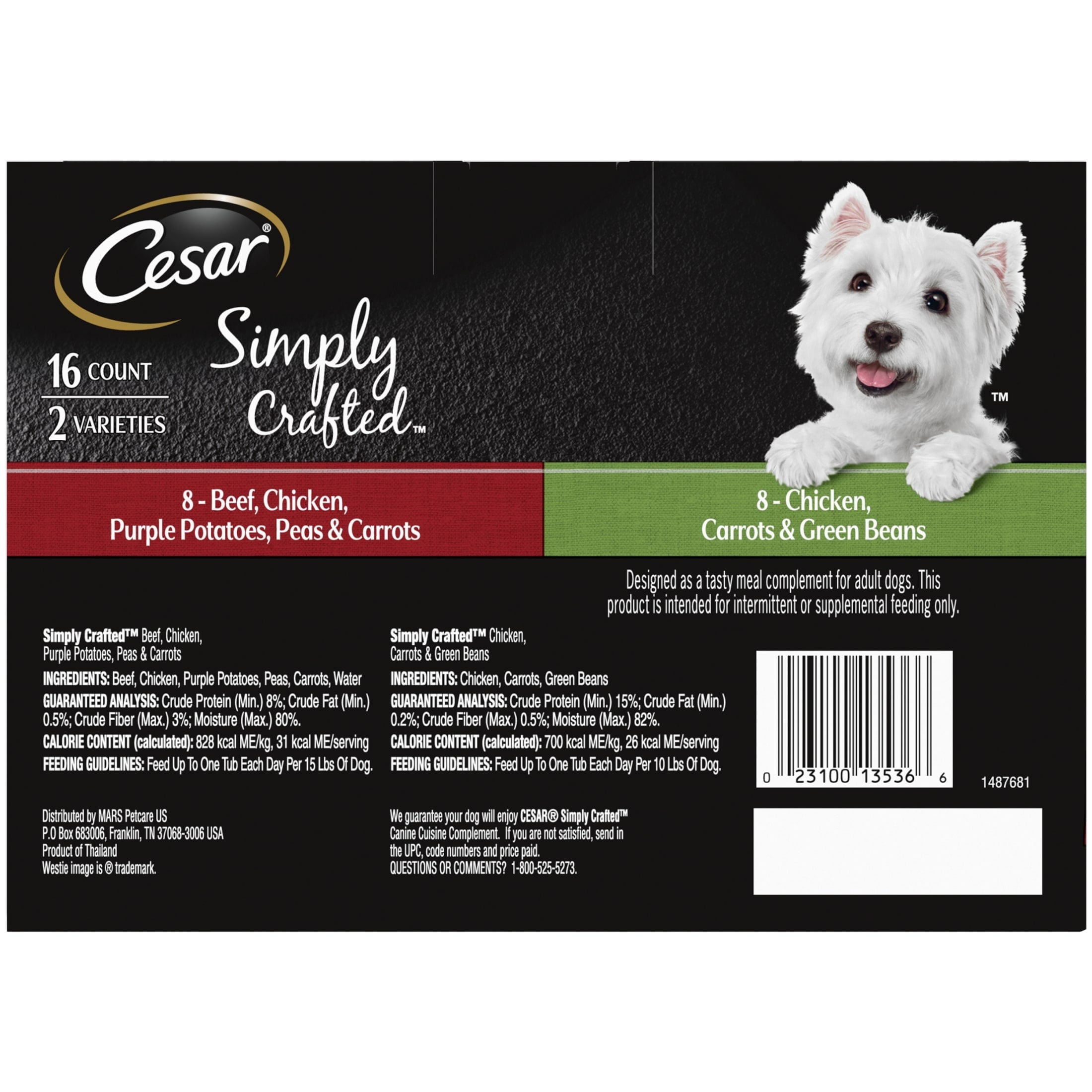 (4 pack) Cesar Simply Crafted Wet Dog Food Variety Pack, 1.3 Oz Tubs (16 Pack)