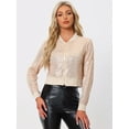 thumbnail image 2 of INSPIRE CHIC Women's Sequin Sparkle Open Front Cardigan Coat Zipper Cropped Bomber Jacket Apricots XS, 2 of 5