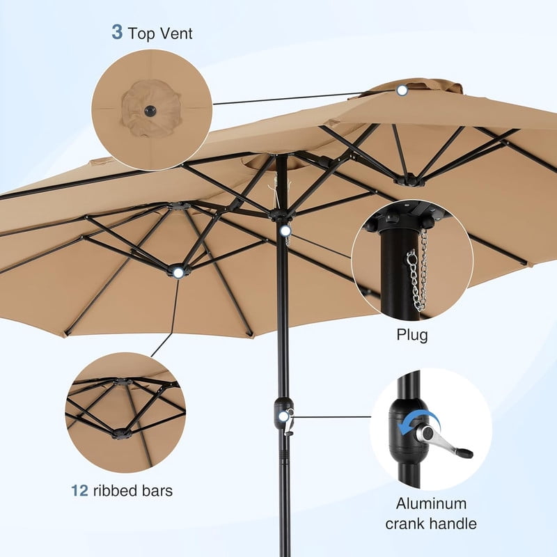TINKLE WELL 15ft Patio Umbrella with Base, Large Rectangle Outdoor Umbrella for Deck, Backyard & Market, Blue