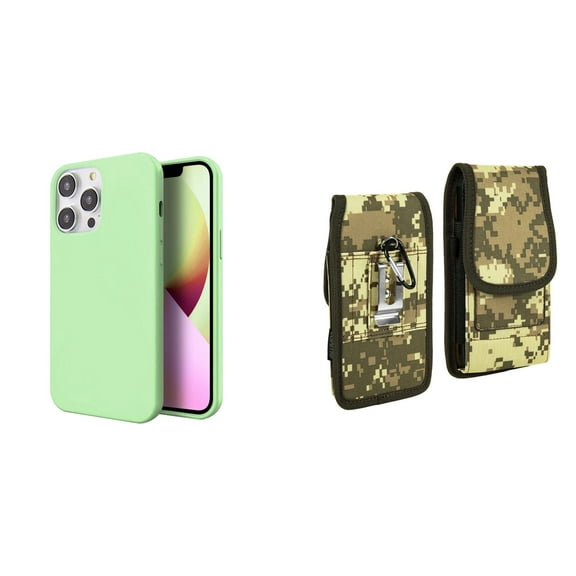 Slim Silicone Case and Belt Holster Pouch for iPhone 14 Pro Max (Mint Green/ACU)