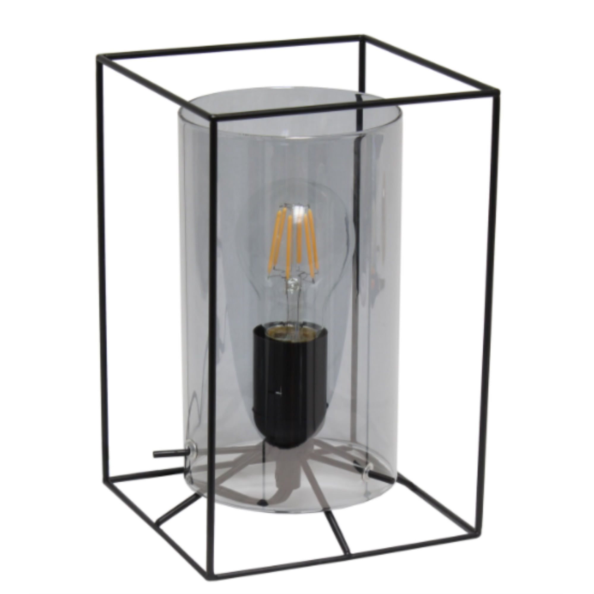  Lalia Home Black Framed Table Lamp with Smoked Cylinder Glass Shade, Small