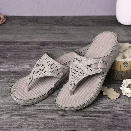 

Binmer Women Vintage Hollow Out Wedge Flip Flops Comfortable Slippers Shoes