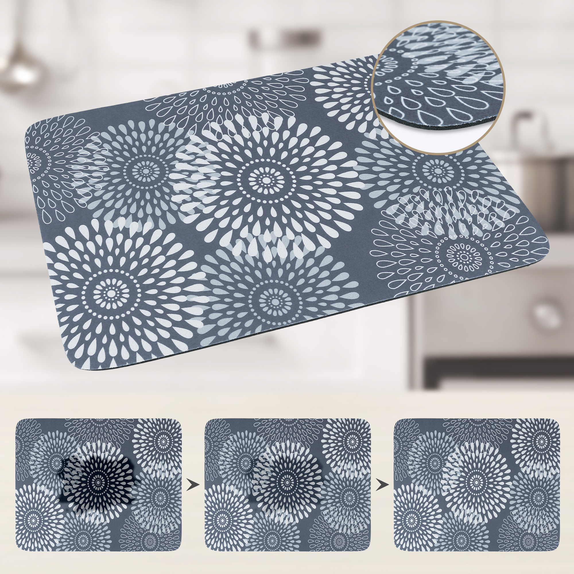 Unique Bargains Quick Dry Dish Drying Mats for Home Gray 19.7*15.7 inch