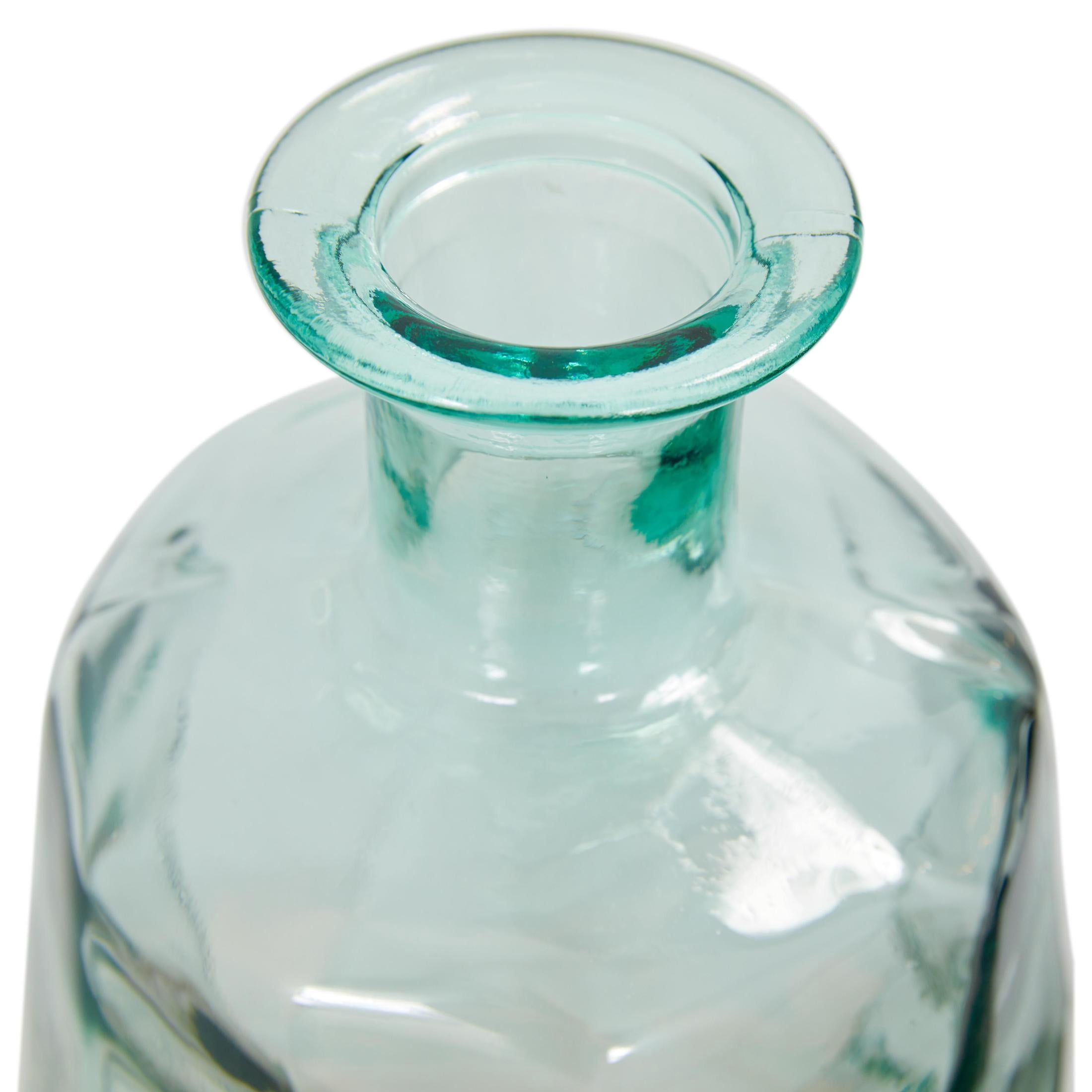 DecMode 29" Handmade Tall Spanish Bottle Neck Faceted Teal Recycled Glass Vase