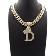 thumbnail image 2 of Stone Stud Crowned Initial Pendant with 12mm 18" Iced Out Miami Cuban Chain Necklace in Gold-Tone, Letter D, 2 of 3