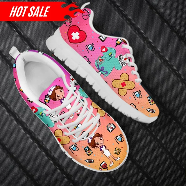 Meidcal Chaussures d'Infirmière Assistante Imprimées pour Femmes 2023 Espadrilles de Luxe Décontractées Chaussures de Randonnée Extérieures Cadeaux
