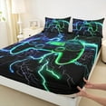 thumbnail image 3 of Homewish Blue Green Gamepad Bed Sheets for Kids, Modern Gaming Gamer King Sheets, Neon Nature Lightning Sheet Set, Luxury Bedroom Decor, 4 Pieces, 3 of 7