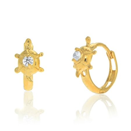 Jewelstop 14k Yellow Gold Cz Turtle Huggy Hoop Earrings Kids 14k Yellow Gold Cz Turtle Huggy Hoop Earrings Kids Children