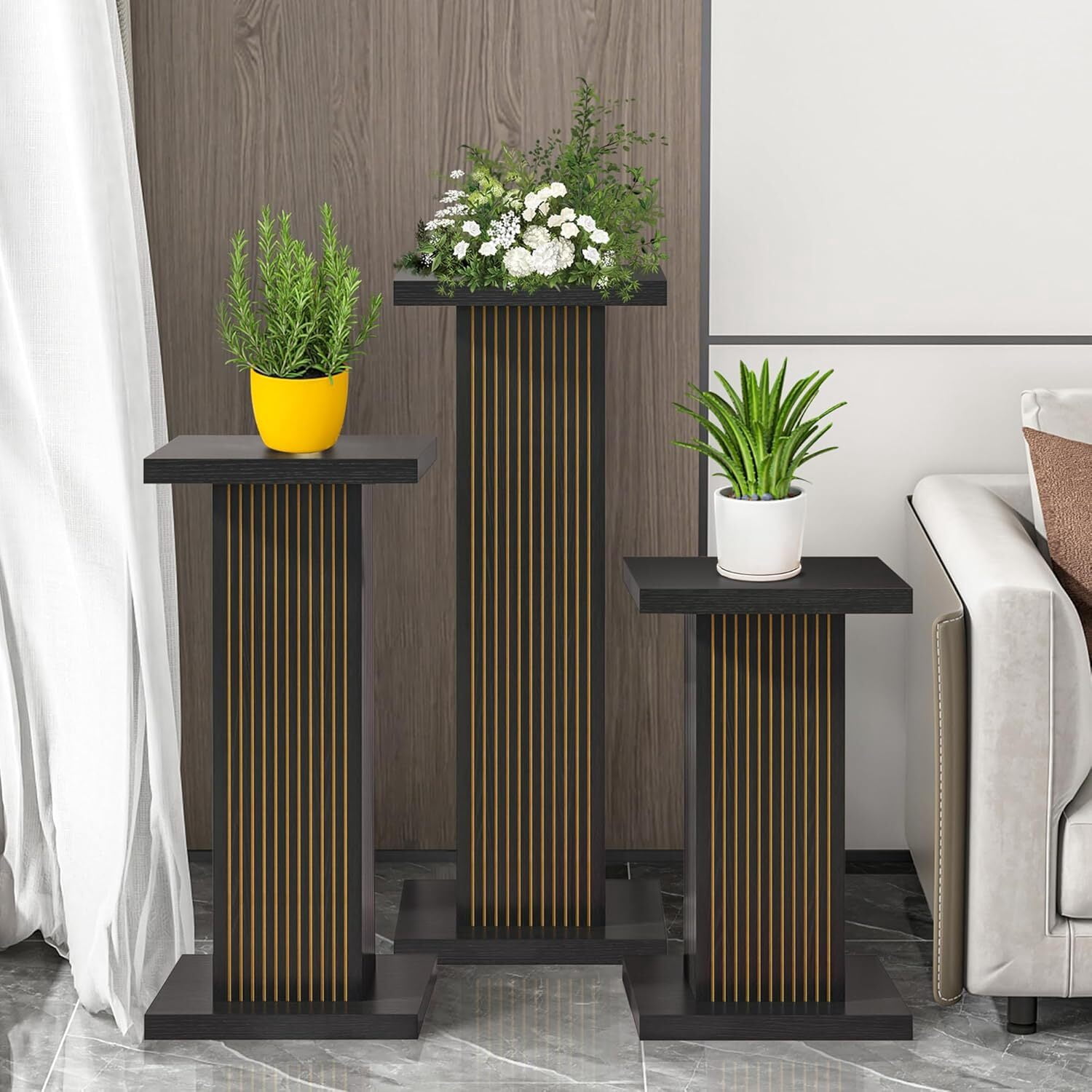 3 Piece Wooden Plant Stand, Square Pedestal Display Plant Stand with Fluted  Panel, Flower Potted Plant Stand, Black - Walmart.com