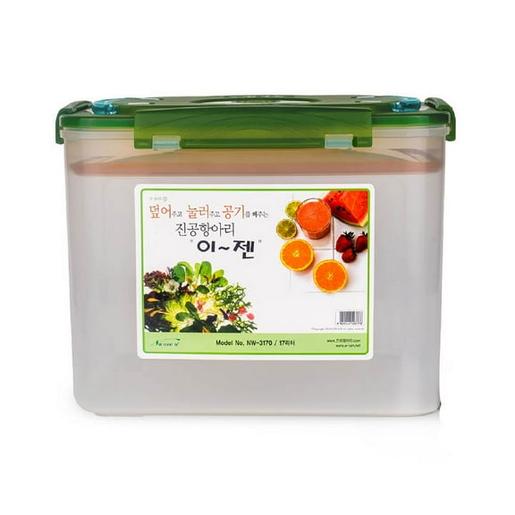 E-Jen Premium Kimchi, Sauerkraut Probiotic Fermentation Container with Inner Vacuum Lid (Earthenware Green, 4.4 gal/ 17L)