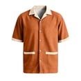 thumbnail image 6 of Uwinwear Mens Fashion Color Blocked Shirts Cuban Collar Tees Hawaiian Shirts Short Sleeve Button Down Shirts Casual Summer Beach Tops With 2 Pockets,Ginger,XL, 6 of 8