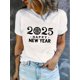 thumbnail image 1 of Camiseta Suelta para Mujer Primavera VeranoCreative Happy New Year 2025 Pattern Printed Women'S Fashionable Trendy Round Neck Short Sleeve, Simple Casual Sports T-Shirt, Comfortable Summer Top for H, 1 of 6
