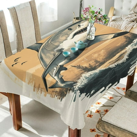 

WOBOGO Great White Shark on The Oceans Illustration Square Tablecloth 60×108in Polyester Fabric Tablecloth Washable Dust Resistant Wrinkle Resistant