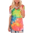 thumbnail image 2 of Qarigey Camiseta de mujer con cuello en V de manga corta Camiseta de mujer con cuello en V Top Tie Dye Blusa informal de verano Prendas para la parte del cuerpo Amarillo 3XL Qarigey AP003160-12, 2 of 6