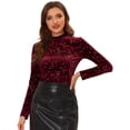 thumbnail image 1 of INSPIRE CHIC Blusa de mujer de terciopelo con cuello redondo y manga larga con estrellas brillantes metálicas borgo?a XL, 1 of 5