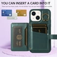 thumbnail image 3 of ELEHOLD Wallet Crossbody for iPhone 14 Case with Lanyard Wrist Strap Credit Card Holder, PU Leather Protective Phone Case with Ring Holder,Green, 3 of 8