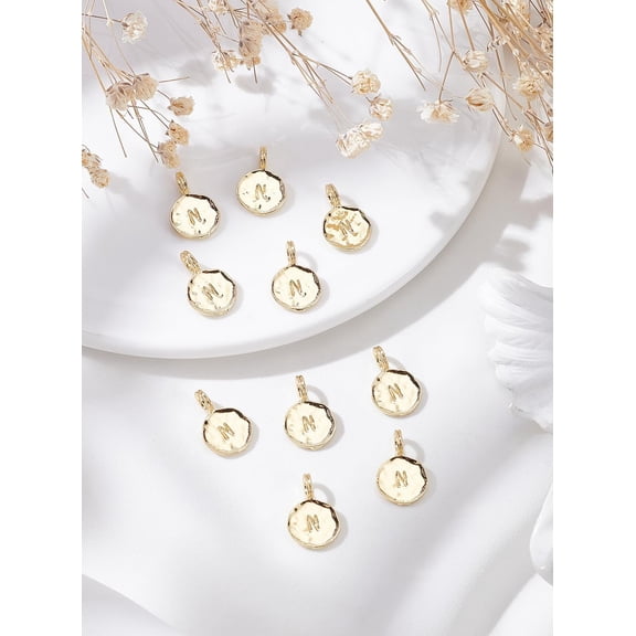 10Pcs 18K Gold Plated Letter N Charms Enamel Alphabet for DIY Round Letter Pendant Charms for Jewelry Handmade Making Supply Gifts DIY Making Necklace Earring Bracelet Creative Gift