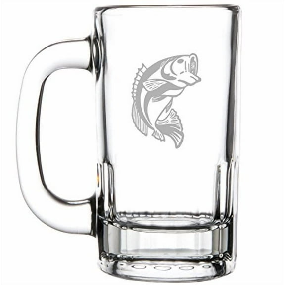 12oz Beer Mug Stein Glass Bass Fish