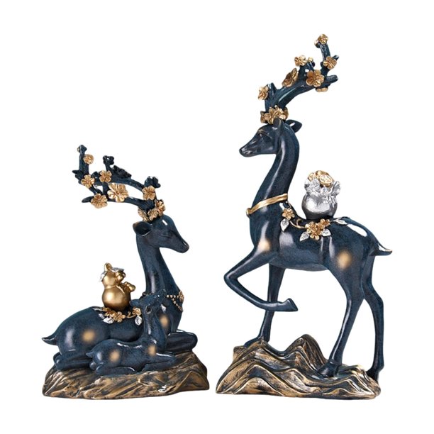 Figuras de estatuas de elk de 2 piezas Familia Fengshui Ornamentos Ornamentos Artewards año Nuevo Tablero de bodas Esculturas de ciervos de Azul