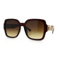 thumbnail image 5 of Luxury 90s Bold Jaguar Emblem Rectangle Butterfly Thick Plastic Fashion Sunglasses All Brown, 5 of 8