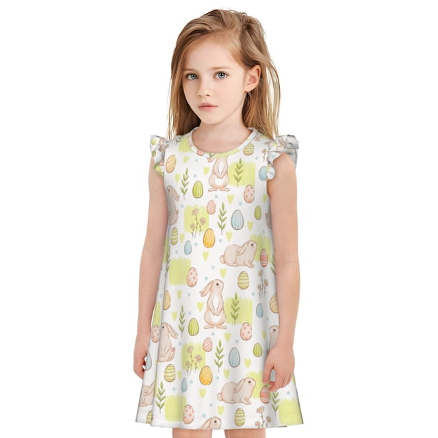Fotbe Easter Rabbit Vestido de Dormir para Niñas de 3 a 10 Años, Mangas Cortas, Estilo Princesa, Pijama Camisón con Mangas Voladas-Medium