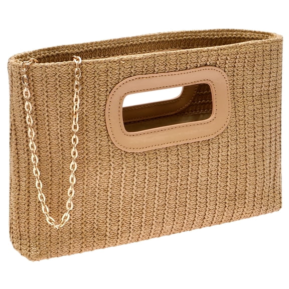 FVKRNYZ Straw Clutch Purses for Women with Top Handle, Evening Handbag Woven Crossbody Bag with Detachable Gold Chain for Beach Wedding Party