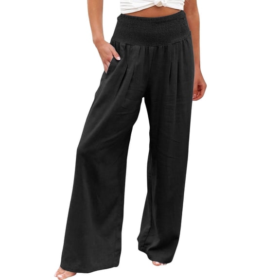 Women's Pants Fashion Casual Pants For Women Linen Summer Wide Leg High Waist Casual Pant 2026 Beach Travel Vacation Outfits