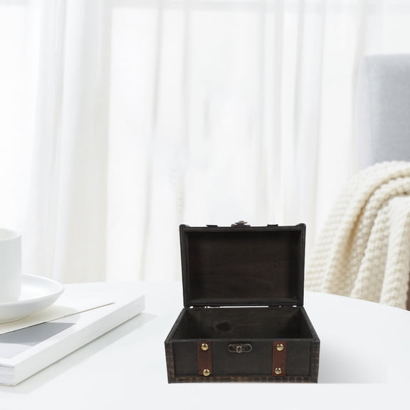 OUNONA Mens Jewelry Box Organizer Wooden Treasure Chest Dark Grey Wood 1Pcs For Display