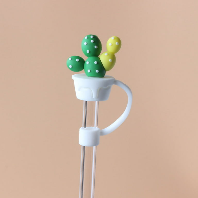 Farfi 4Pcs Straw Cover 8mm Cute Cactus Food Grade Portable Reusable  Dust-proof Plastic Glass Straw Tip Plug Topper Kitchen SuppliesType B)