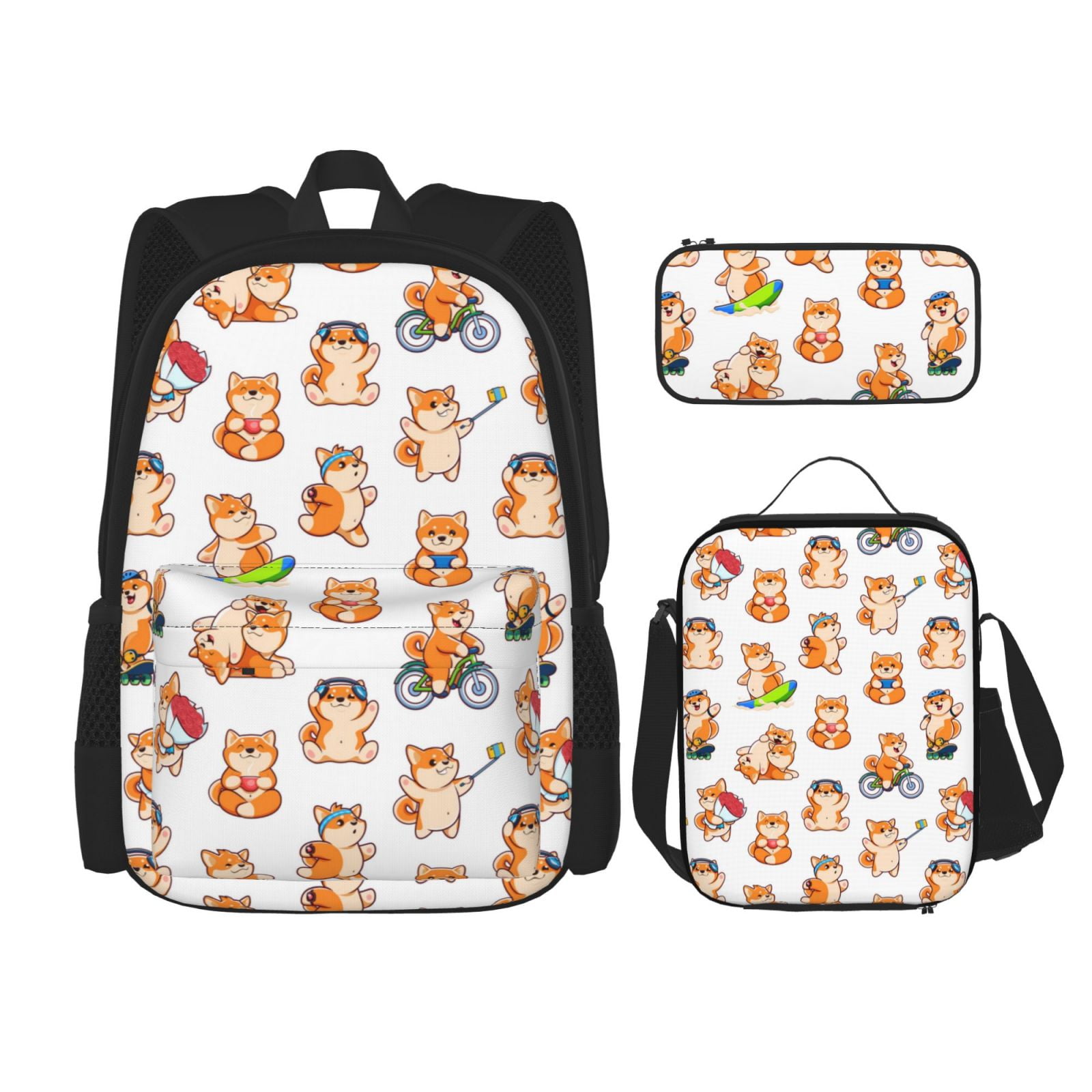 Sikiie Kawaii Shiba Dog Print Backpack Lunch Bag Pencil Case Set
