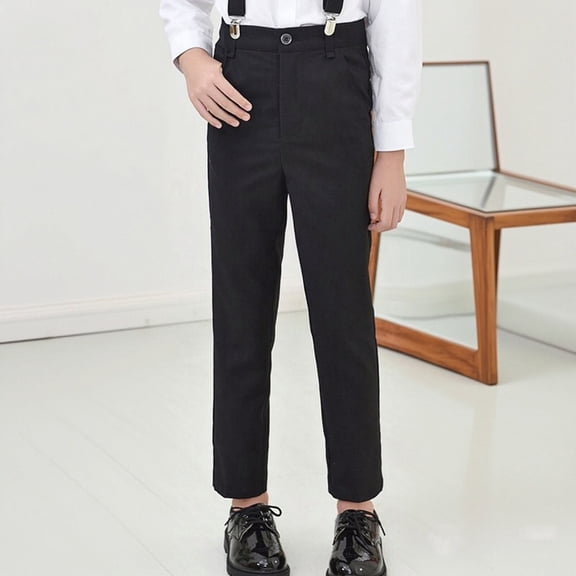 Boys Dress Pants, Solid Color Slim Fit Suit Pants for Kids, Formal Trousers for School, Concert and Special Occasions, Children's Slim Fit Dress Trousers Black 110