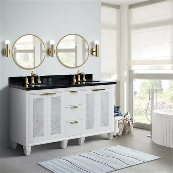 Bellaterra Home 61 in. Double Oval Sink Vanity with Galaxy Granite Top, White & Black