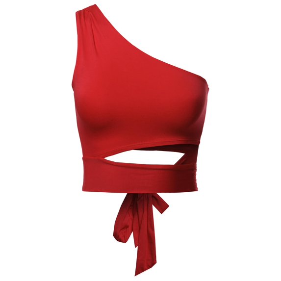 FashionOutfit Women's Solid One Shoulder Sexy Crop Top
