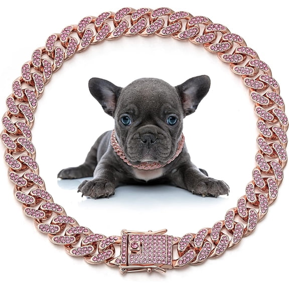 Cuban Link Dog Collar Chain 12mm,8 Inch,Rose Gold, Pink