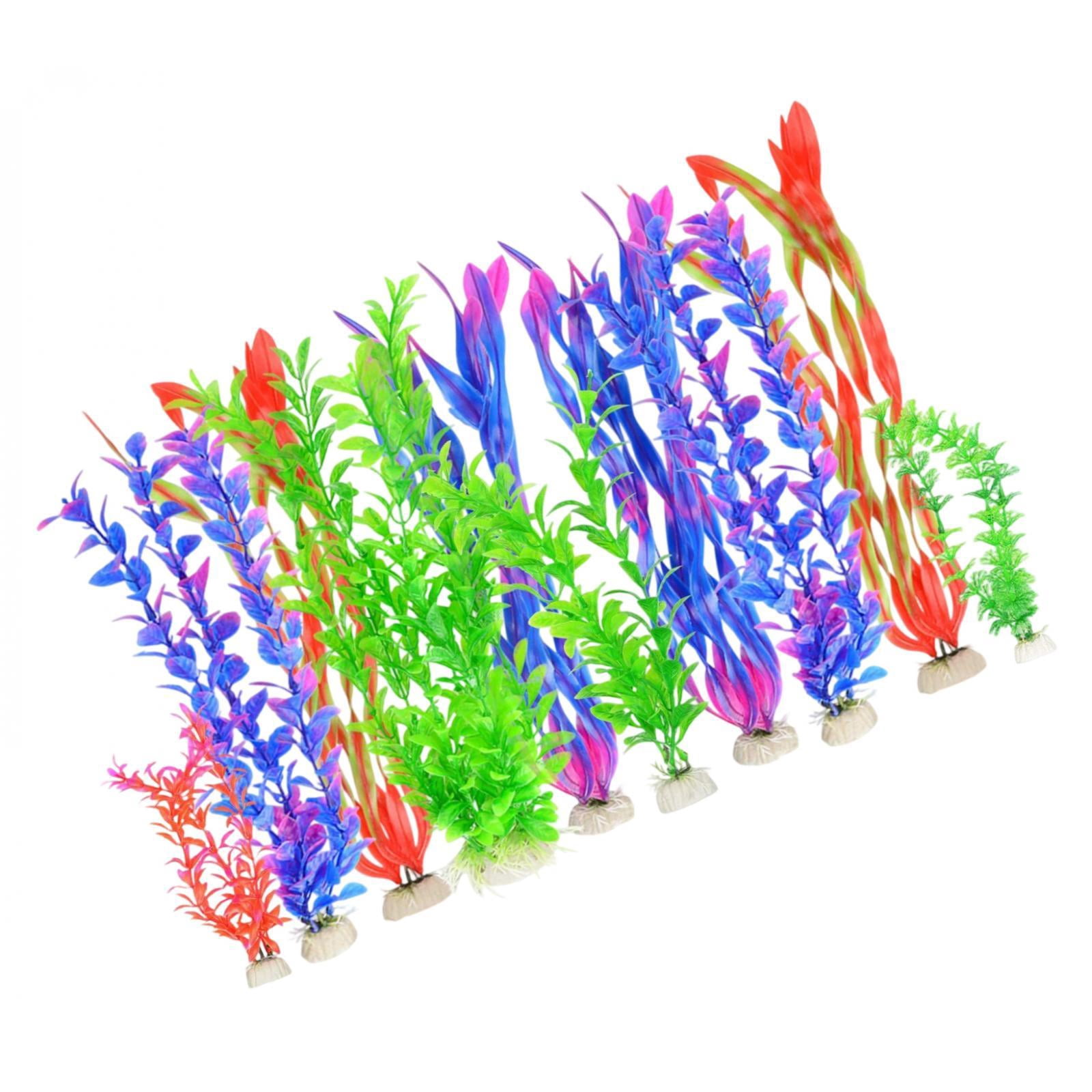Dualoai 10 Pieces Fish Tank Plants Colorful Water Grass Multi Shape Fake Decorations Style B