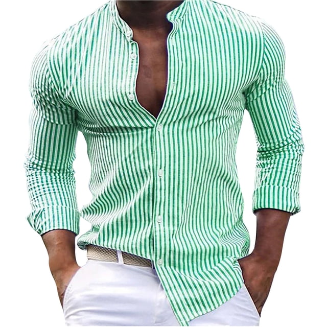 RXIRUCGD Cardigan à Boutons Imprimé Décontracté pour Homme, Manches Longues, Col Montant, Chemisier Chemise Hauts, Vert, Taille : 3TG