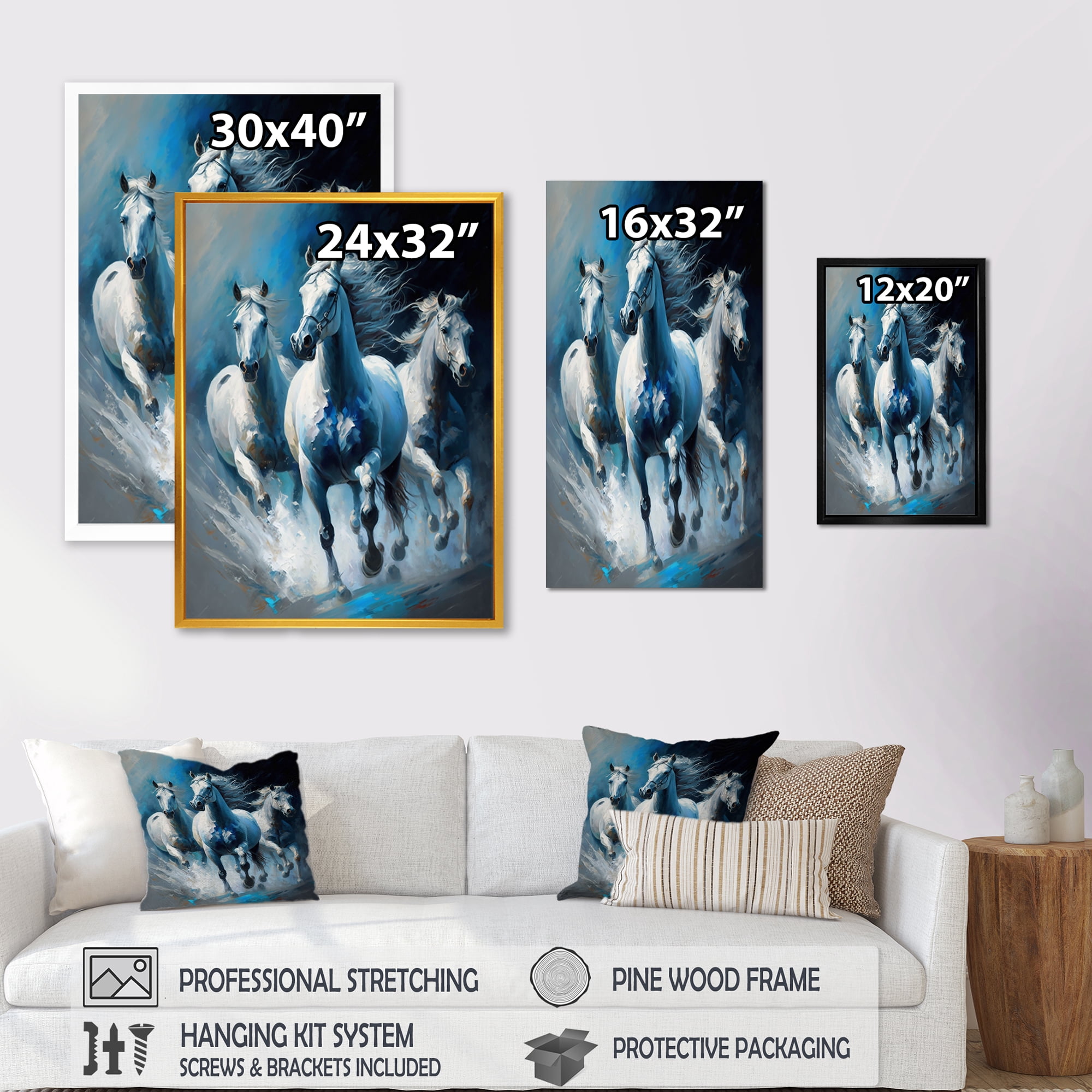 Designart Three Horses Running Canvas Wall Art