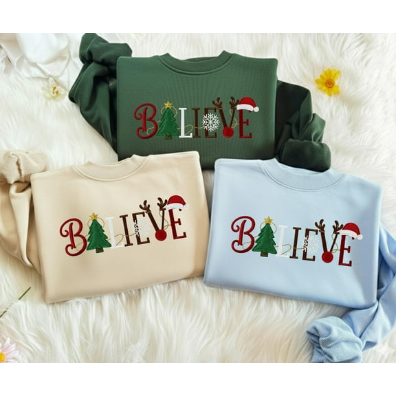 Embroidered Believe Christmas Shirt, Christmas Believe Shirt, Christmas Party Shirt, Christmas Shirt, Christmas Family Shirt, Believe Shirt