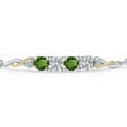 thumbnail image 3 of Gem Stone King 925 Silver and 10K Yellow Gold Green Chrome Diopside and White Lab Grown Diamond Bracelet for Women | 2.02 Cttw | Gemstone | Round 5MM | Fully Adjustable 9 inch, 3 of 5