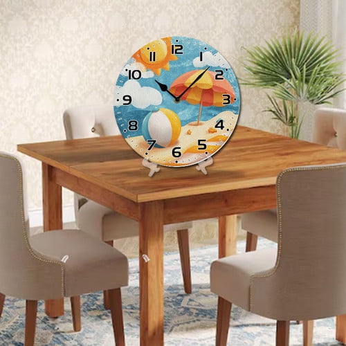 ZXCXRQFa Silent Clocks Cute Beach Themed Summer Wall Clock Art Hanging Clocks Silent Non-Ticking Desk Clock Battery Operated Round Home Style Numeral Decorative Wall Clocks