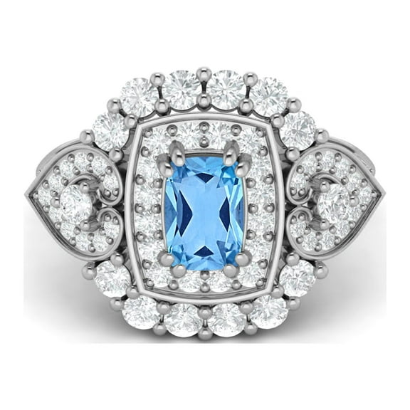 6X4mm Cushion Swiss Blue Topaz 925 Sterling Silver Cocktail Women Valentines Day Gifts Ring
